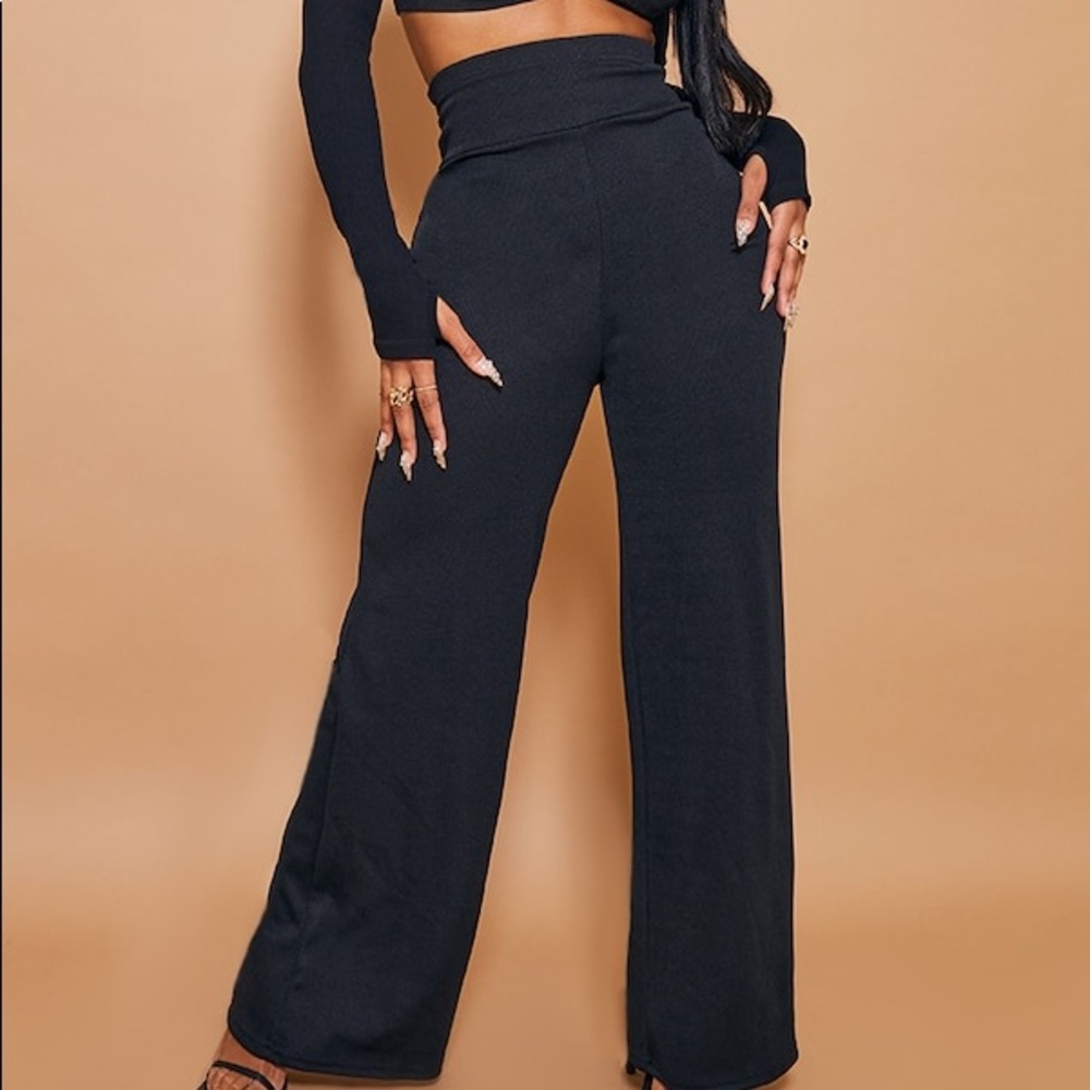 PLT Shape Black Bandage Extreme High Waist Wide Leg Pants